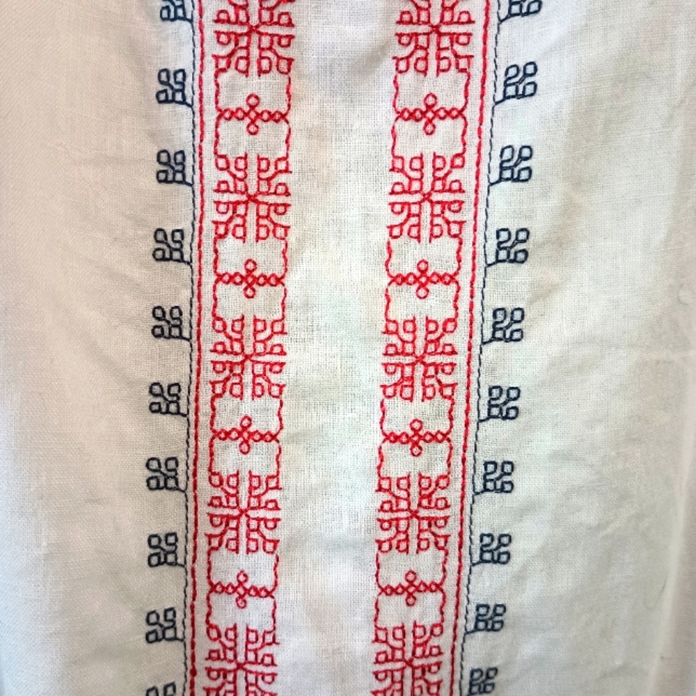 Old Navy White Red and Navy Blue Spaghetti Strap Linen Dress Size S - Picture 2 of 9